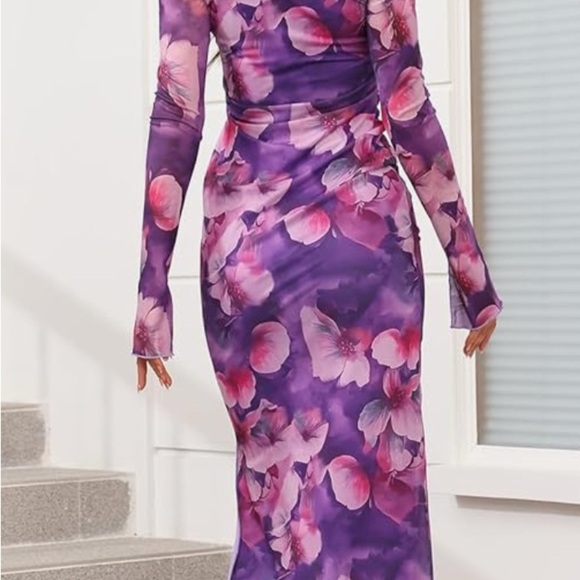 Floral Long Sleeve Purple Dress - Picture 2 of 7
